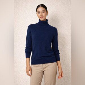 Lord & Taylor Navy Cashmere Turtleneck Sweater Size XL Cozy Winter Minimalist